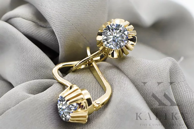 Винтидж стил Обеци Циркон 14K жълто злато vec027y